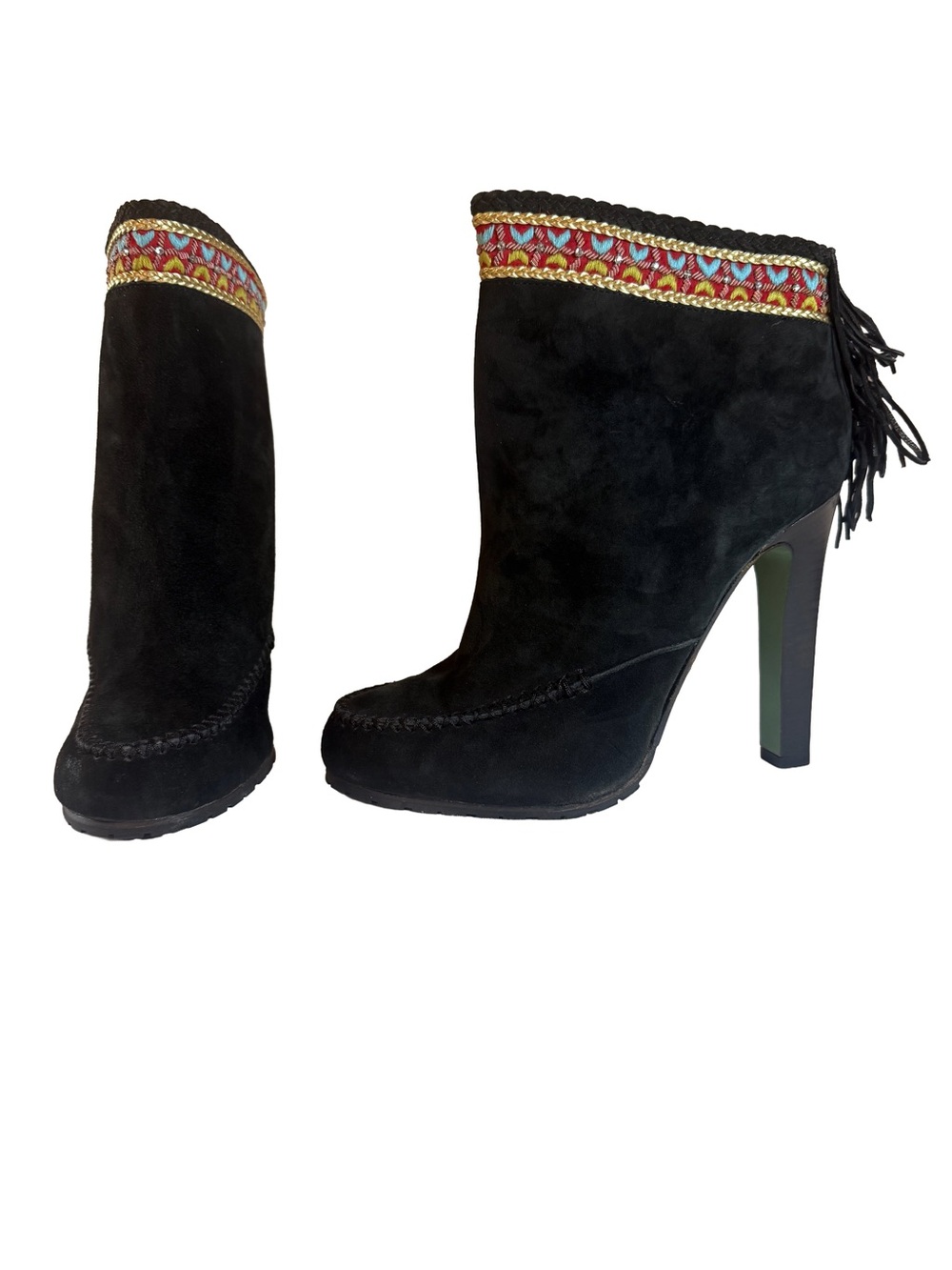 Lisa for Donald J Pliner “Rain” Suede Fringe Southwestern Booties Boho 9.5M